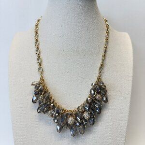 Beaded Cluster Necklace Gold-Tone Chunky Statement Faceted Glass